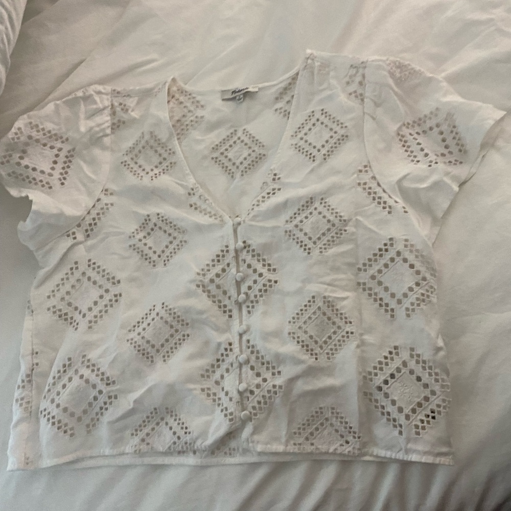 Madewell white eyelet cotton blouse - size large